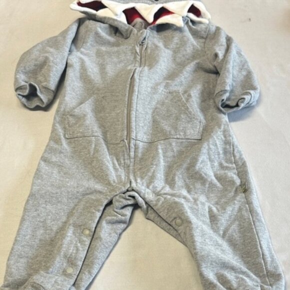 Grey Hooded Kids Shark One Piece Romper - Picture 1 of 4